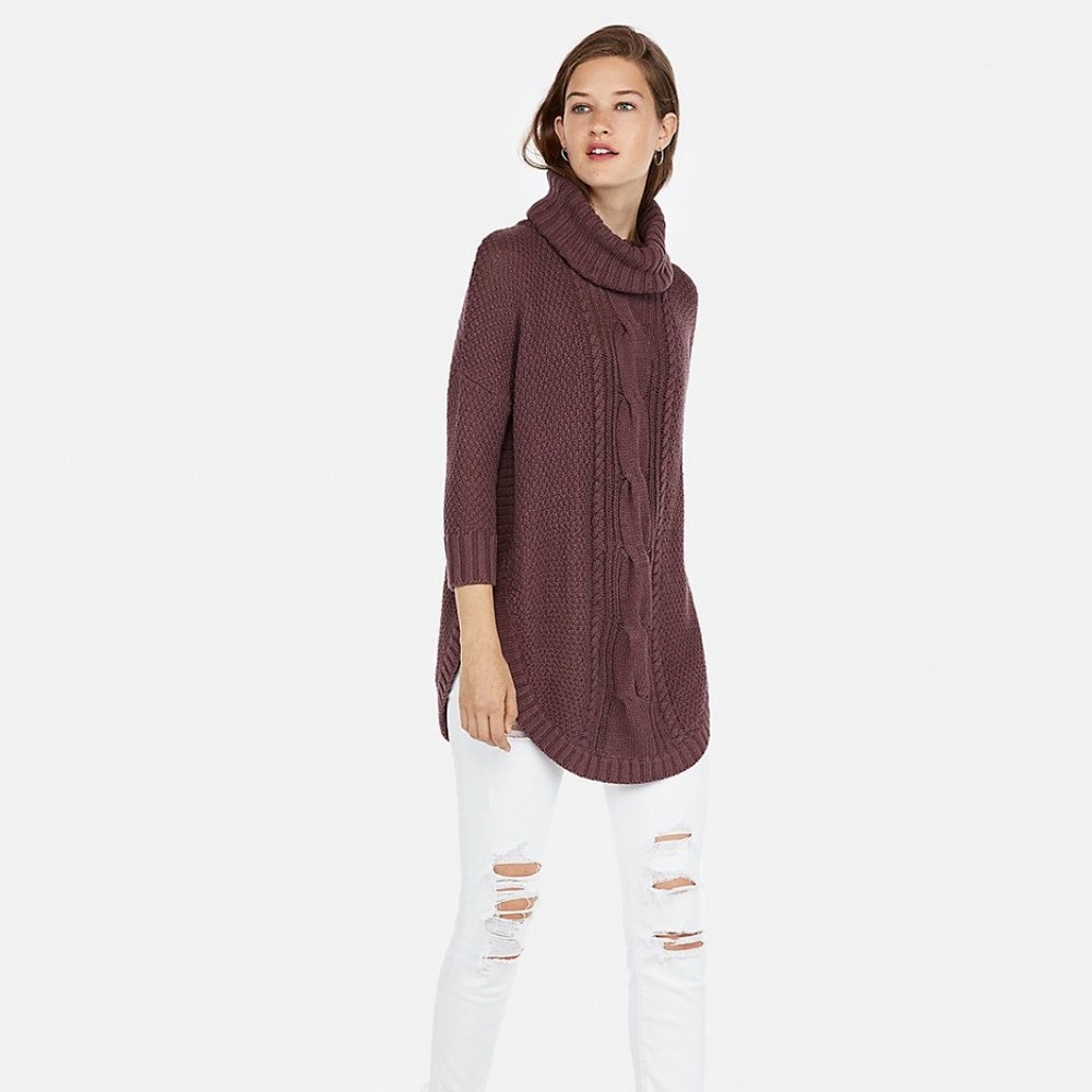 Express Cowl Neck Cable Knit Circle Hem Sweater